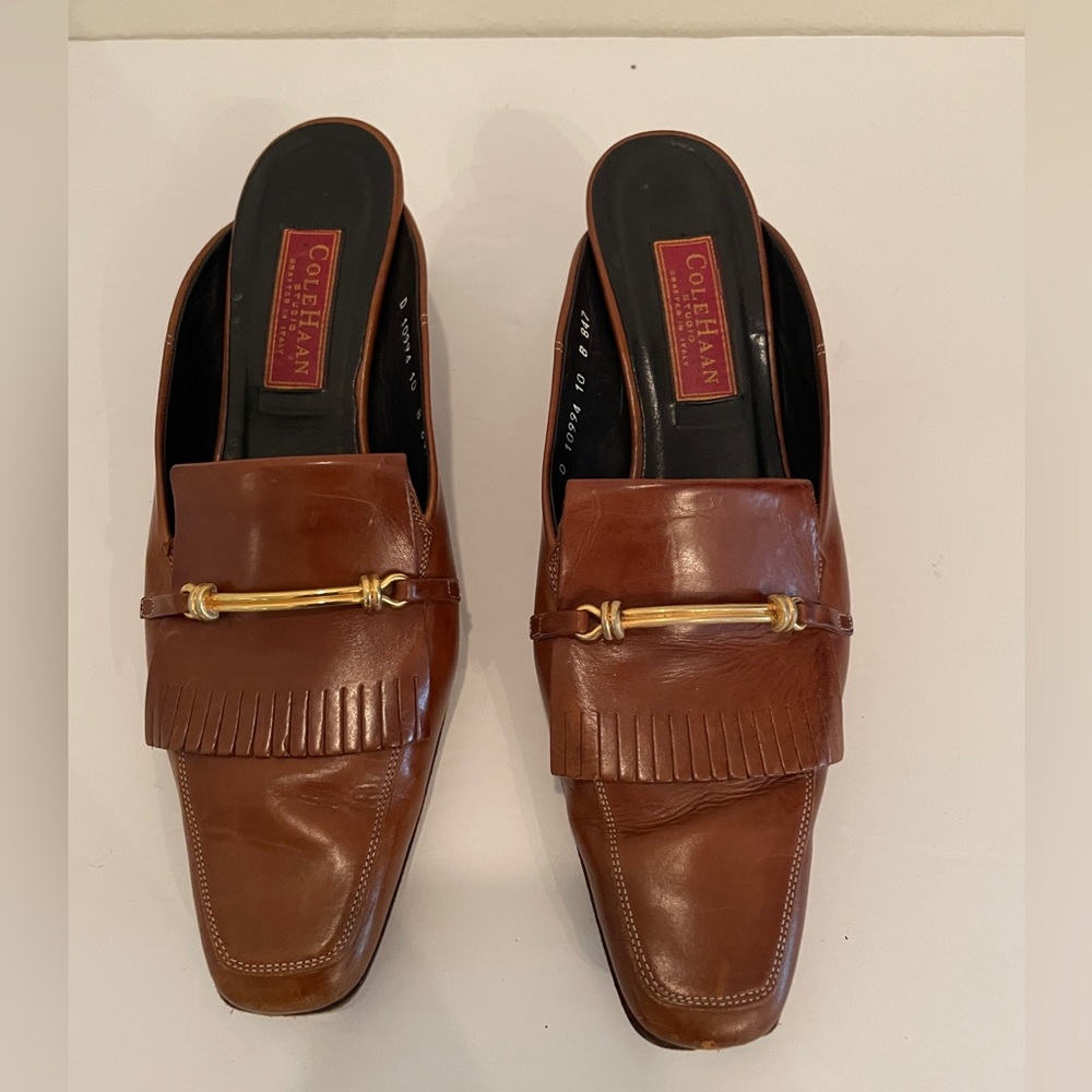 Cole Haan Leather Slide Mules with Gold Details